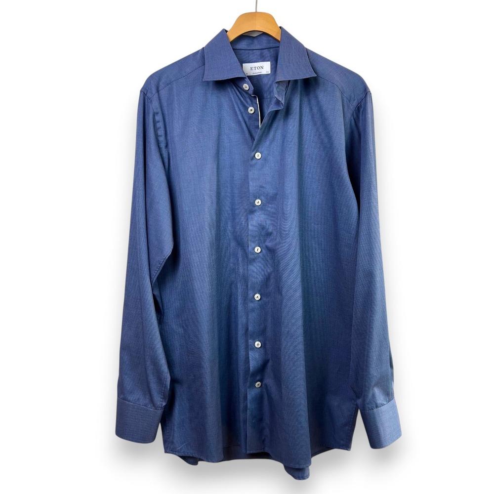 Eton Contemporary Fit Dress Shirt Mens 16.5 42 Blue Cambridge Luxury Minimalist